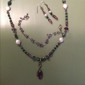 Amethyst necklace, earrings and bracelet